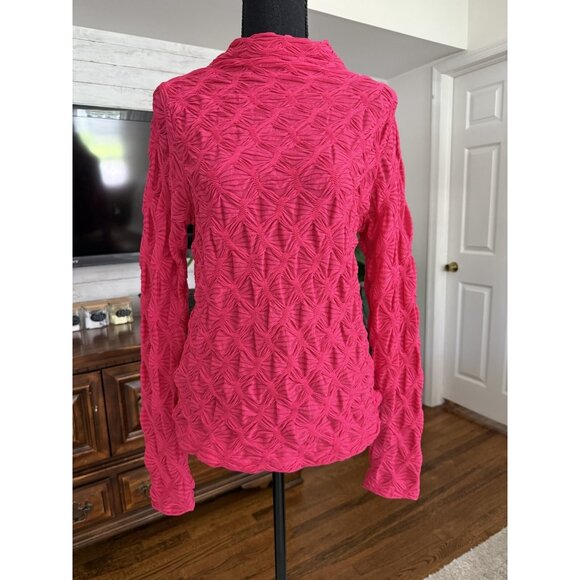 Maeve Hot Pink Long-Sleeve Scrunch Textured Semi Sheer Blouse Womens Size L - Picture 1 of 11